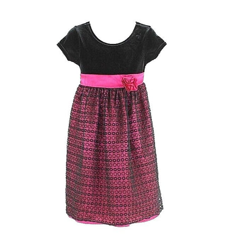 Cherokee Sz 4 Black Magenta Polyester Spandex Velvet Lace Rayon Nylon Dress