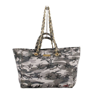 Peace Love World 11 x 20 Green Camo Lined Cotton Poly Multi Handle Tote