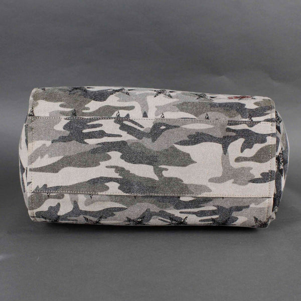 Peace Love World 11 x 20 Green Camo Lined Cotton Poly Multi Handle Tote