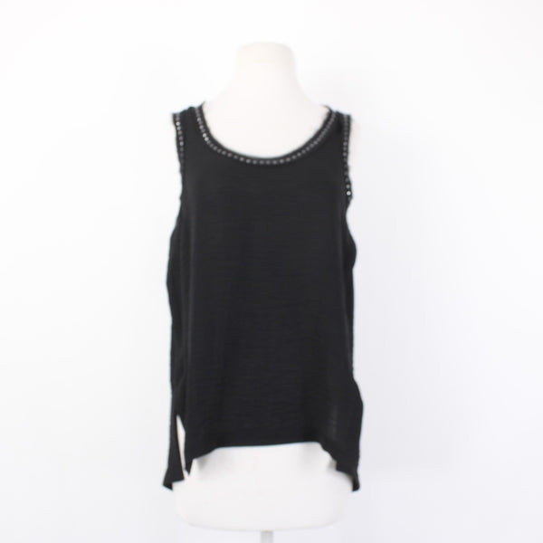 Rebecca Taylor Top Sz 4 Black Embellished Asymm Sleeveless 100% Polyester Top