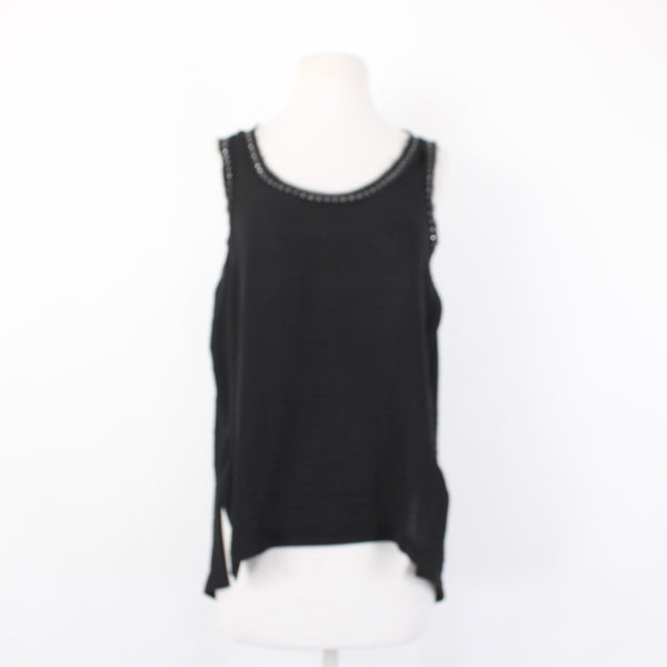 Rebecca Taylor Top Sz 4 Black Embellished Asymm Sleeveless 100% Polyester Top