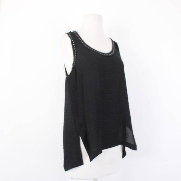 Rebecca Taylor Top Sz 4 Black Embellished Asymm Sleeveless 100% Polyester Top