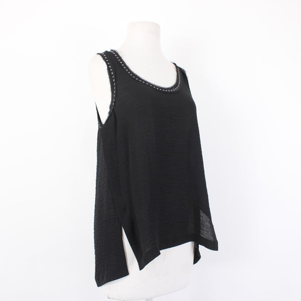Rebecca Taylor Top Sz 4 Black Embellished Asymm Sleeveless 100% Polyester Top