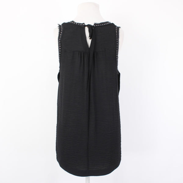 Rebecca Taylor Top Sz 4 Black Embellished Asymm Sleeveless 100% Polyester Top