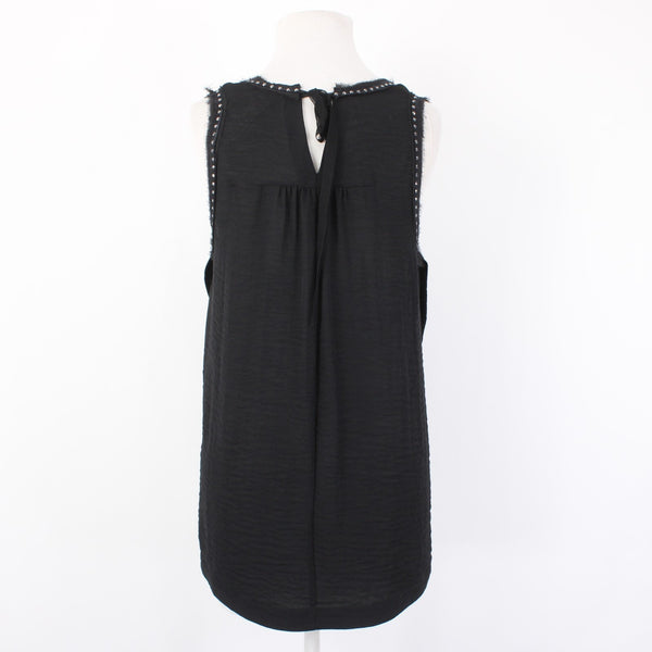 Rebecca Taylor Top Sz 4 Black Embellished Asymm Sleeveless 100% Polyester Top