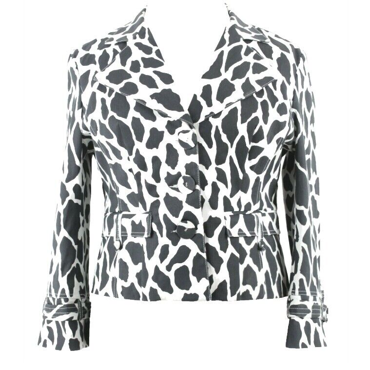 Christine Phillipe Sz 14 Black White Animal Print Cotton Spandex Jacket