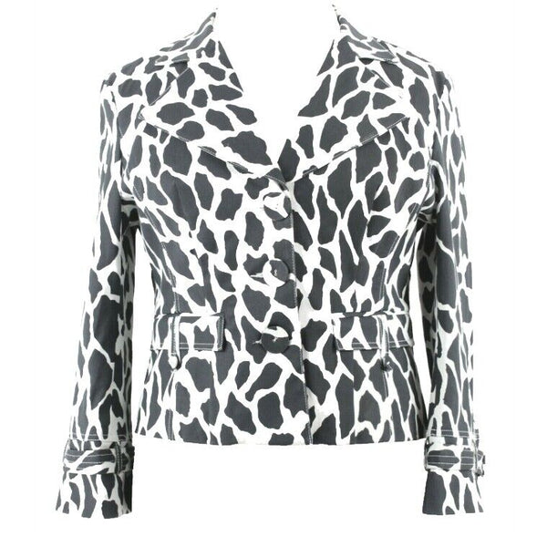 Christine Phillipe Sz 14 Black White Animal Print Cotton Spandex Jacket