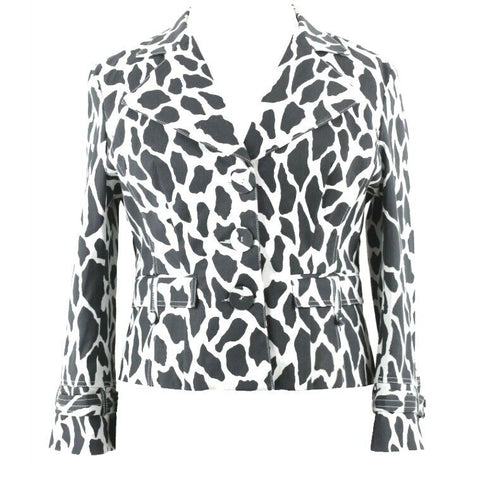 Christine Phillipe Sz 14 Black White Animal Print Cotton Spandex Jacket