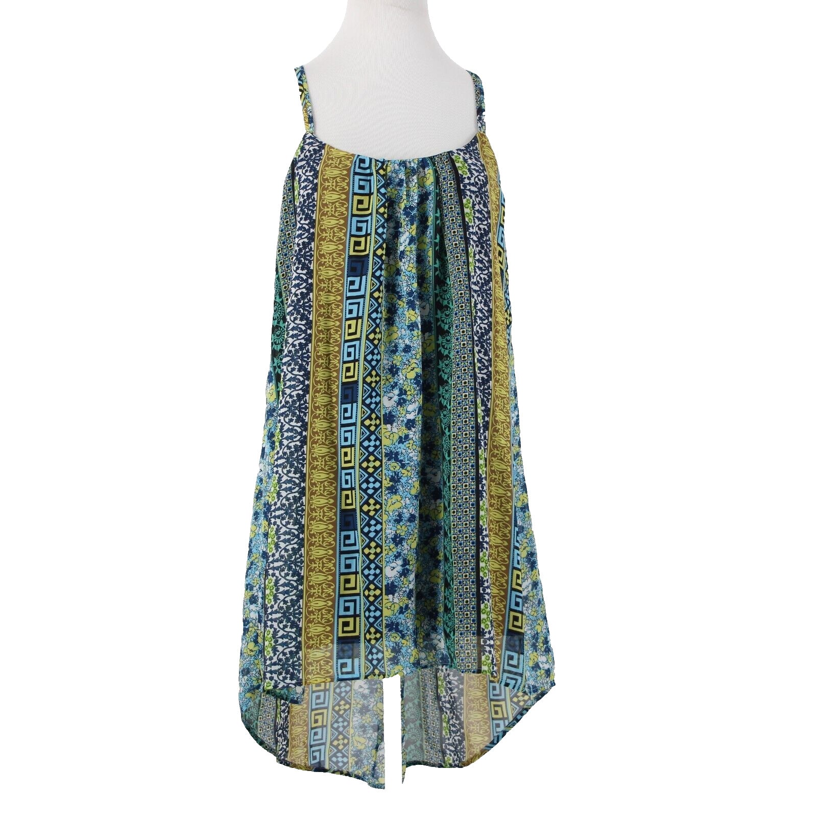 Intu Sz M Navy Yellow Multi Color Floral Asymmetrical Lined 100% Polyester Top