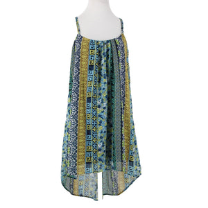 Intu Sz M Navy Yellow Multi Color Floral Asymmetrical Lined 100% Polyester Top
