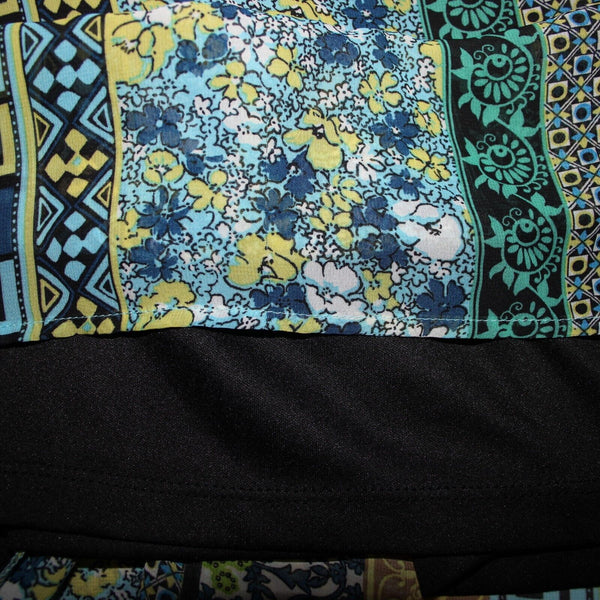 Intu Sz M Navy Yellow Multi Color Floral Asymmetrical Lined 100% Polyester Top