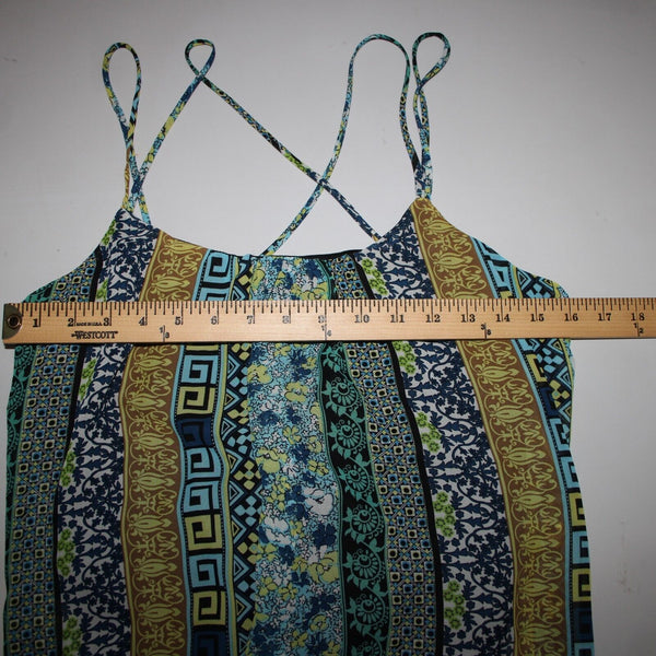 Intu Sz M Navy Yellow Multi Color Floral Asymmetrical Lined 100% Polyester Top