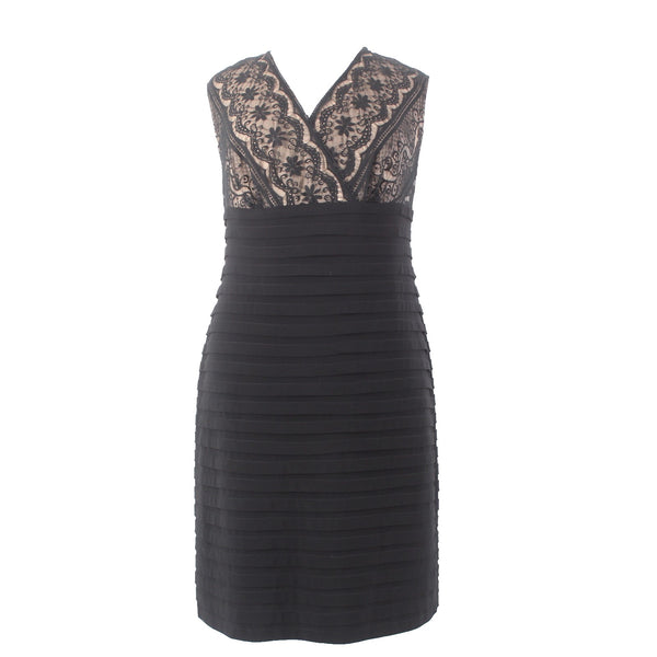 Adrianna Papell Dress Sz 22 Black Tan Lace Detail Sleeveless Cotton Polyester