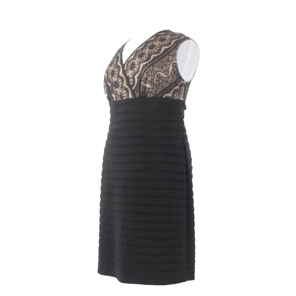 Adrianna Papell Dress Sz 22 Black Tan Lace Detail Sleeveless Cotton Polyester