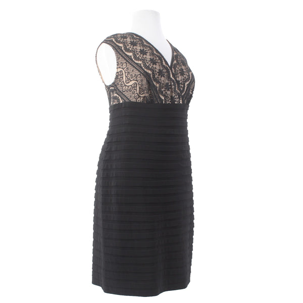 Adrianna Papell Dress Sz 22 Black Tan Lace Detail Sleeveless Cotton Polyester
