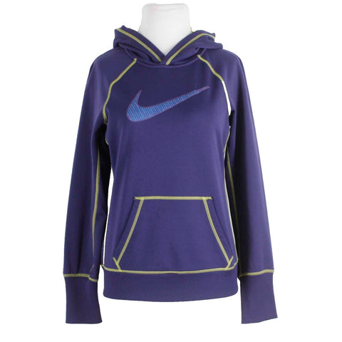 Nike Therma Fit Sz S Lime Green Purple Pocket Hooded Poly Spandex AW Sweater
