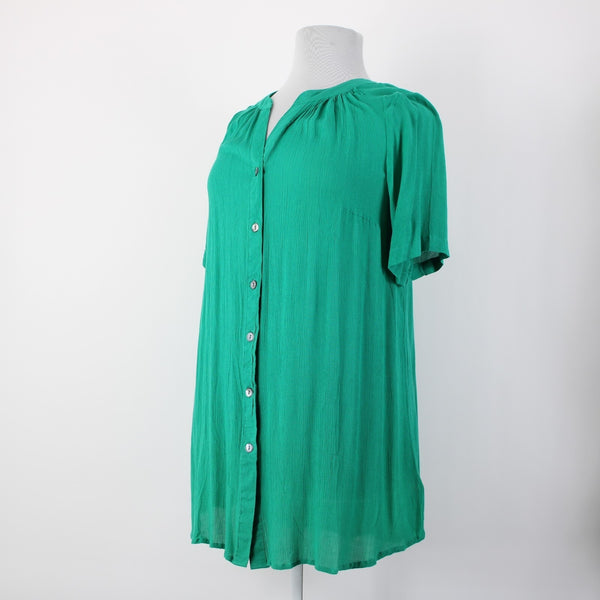 Roamans NWOT Sz 16W Green Buttons Short Sleeve 100% Rayon Top