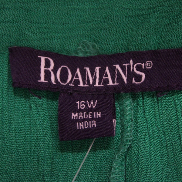 Roamans NWOT Sz 16W Green Buttons Short Sleeve 100% Rayon Top