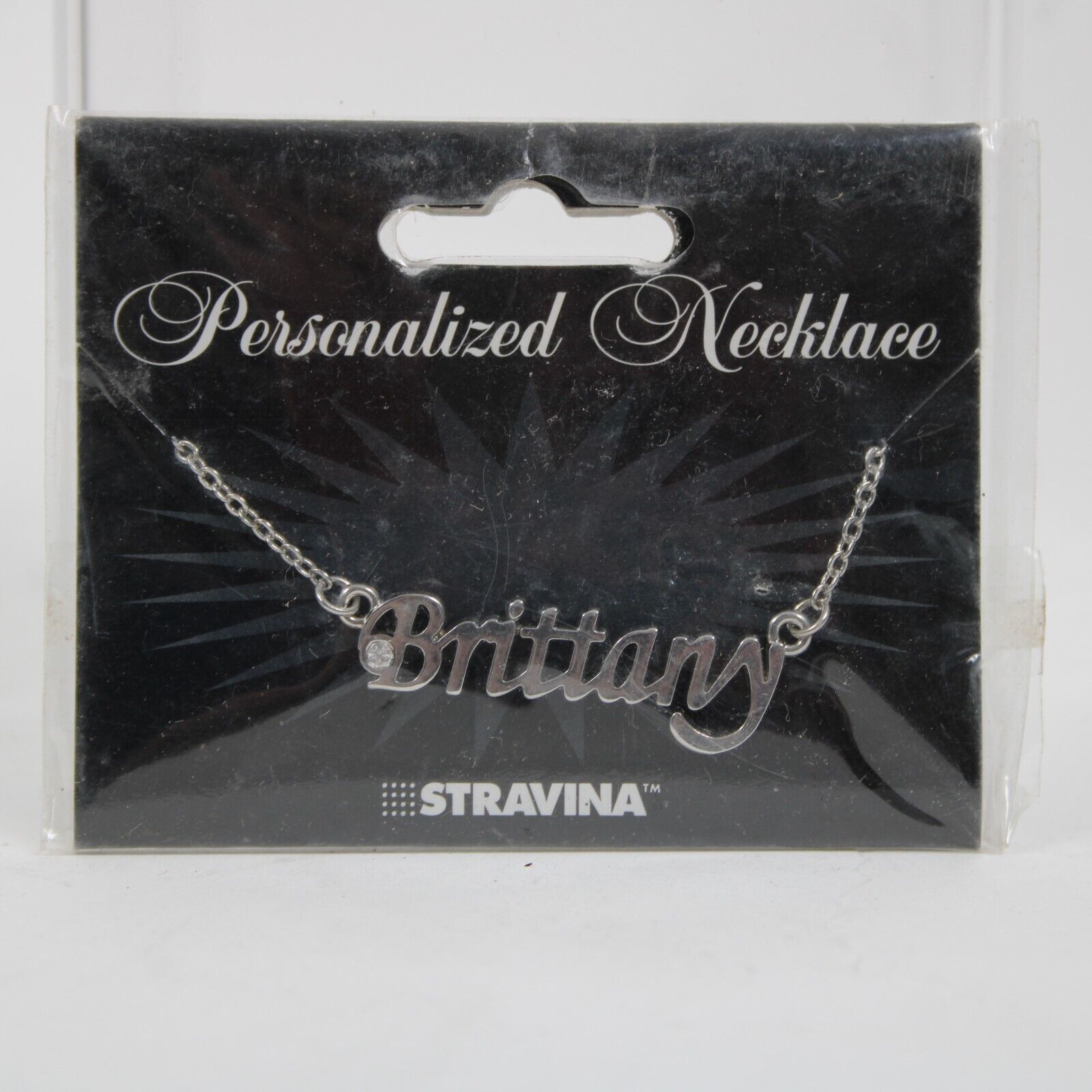BRITTANY NEW Name Silvertone Rhinestone 14.5" w 4.5" Multi Ring Ext Necklace