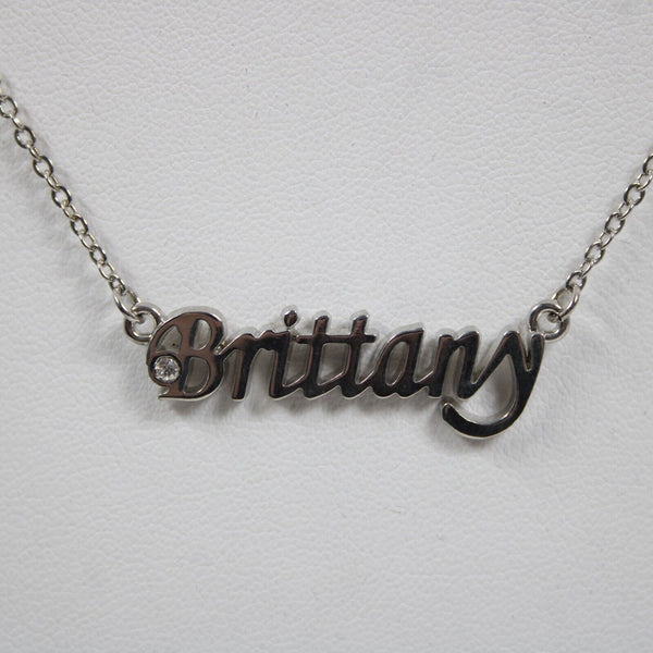 BRITTANY NEW Name Silvertone Rhinestone 14.5" w 4.5" Multi Ring Ext Necklace