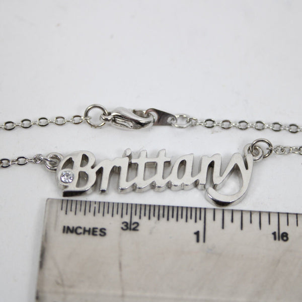 BRITTANY NEW Name Silvertone Rhinestone 14.5" w 4.5" Multi Ring Ext Necklace