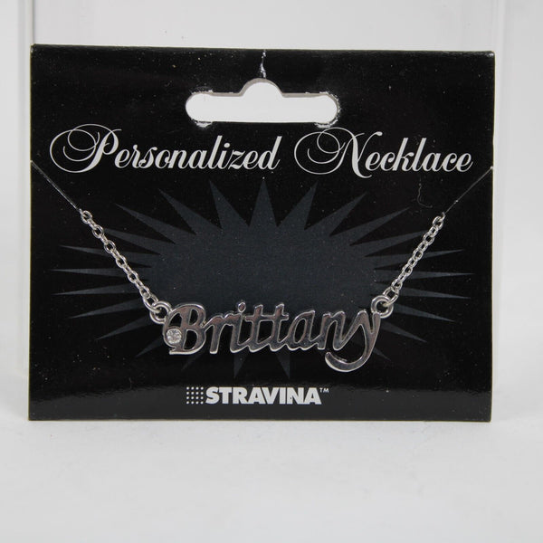 BRITTANY NEW Name Silvertone Rhinestone 14.5" w 4.5" Multi Ring Ext Necklace