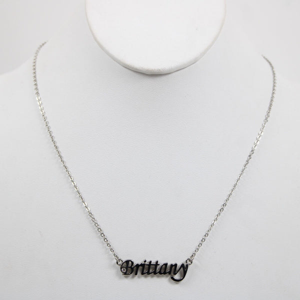 BRITTANY NEW Name Silvertone Rhinestone 14.5" w 4.5" Multi Ring Ext Necklace