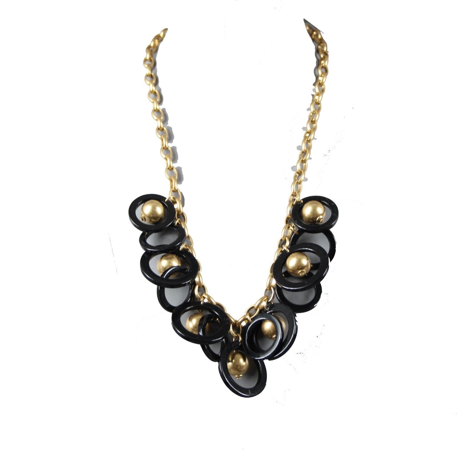 J Crew NEW $45 Goldtone Black Circles Gold Balls Statement  20" Ext. 2" Necklace
