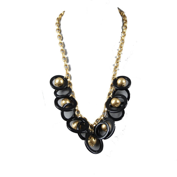 J Crew NEW $45 Goldtone Black Circles Gold Balls Statement  20" Ext. 2" Necklace