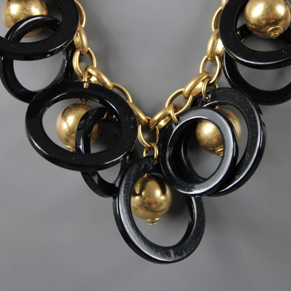 J Crew NEW $45 Goldtone Black Circles Gold Balls Statement  20" Ext. 2" Necklace