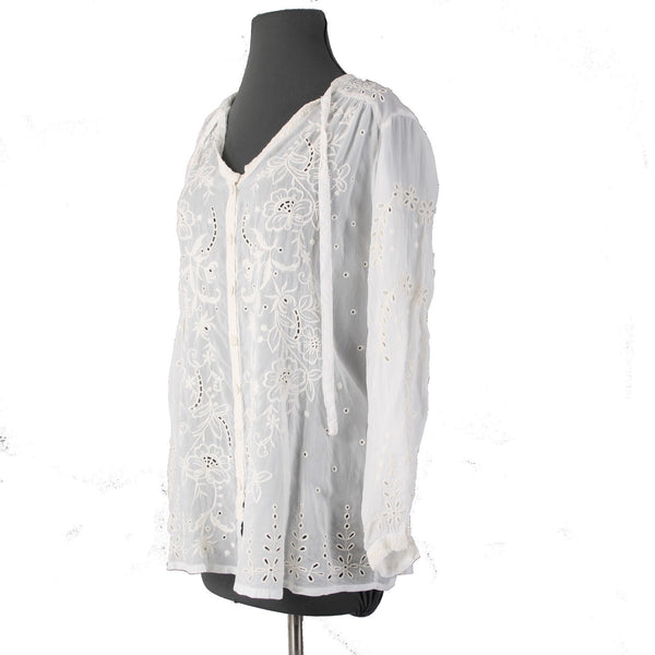 Johnny Was Top NEW $275 Monroe Sz S White Embroidered 100% Rayon Poly Top