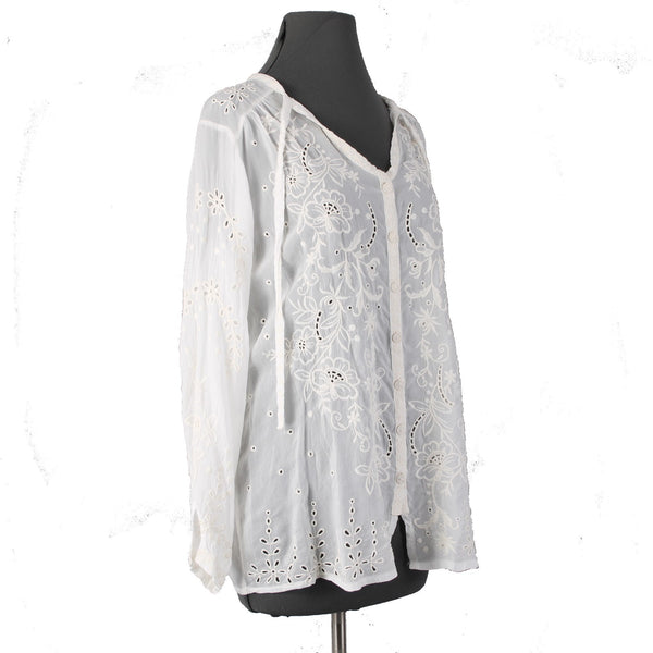 Johnny Was Top NEW $275 Monroe Sz S White Embroidered 100% Rayon Poly Top