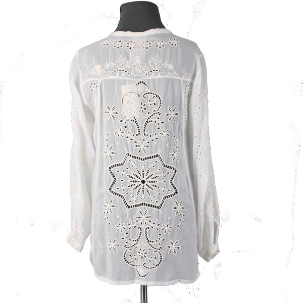 Johnny Was Top NEW $275 Monroe Sz S White Embroidered 100% Rayon Poly Top