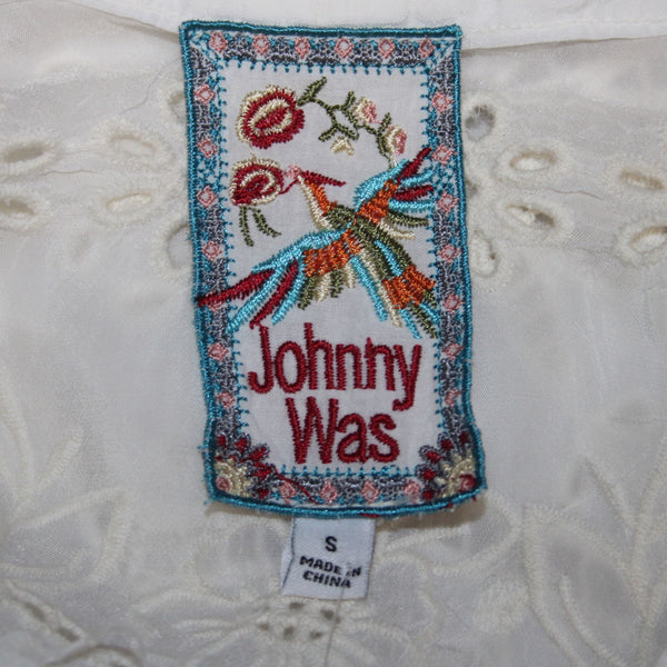Johnny Was Top NEW $275 Monroe Sz S White Embroidered 100% Rayon Poly Top