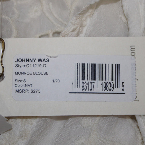 Johnny Was Top NEW $275 Monroe Sz S White Embroidered 100% Rayon Poly Top