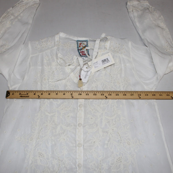 Johnny Was Top NEW $275 Monroe Sz S White Embroidered 100% Rayon Poly Top