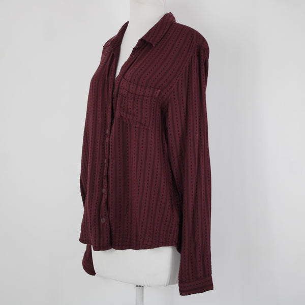 Cloth Stone Sz L Burgundy Purple Black Collared Buttons Cotton Rayon Top