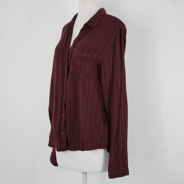 Cloth Stone Sz L Burgundy Purple Black Collared Buttons Cotton Rayon Top