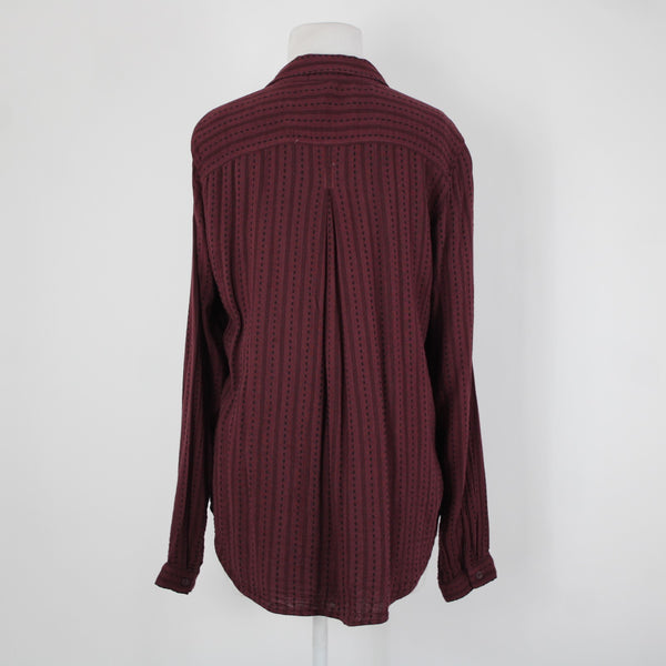 Cloth Stone Sz L Burgundy Purple Black Collared Buttons Cotton Rayon Top