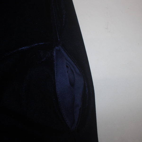 Thml Dress Sz L Navy Lt Blue Embroidered Collared Sleeveless Velour Poly Dress
