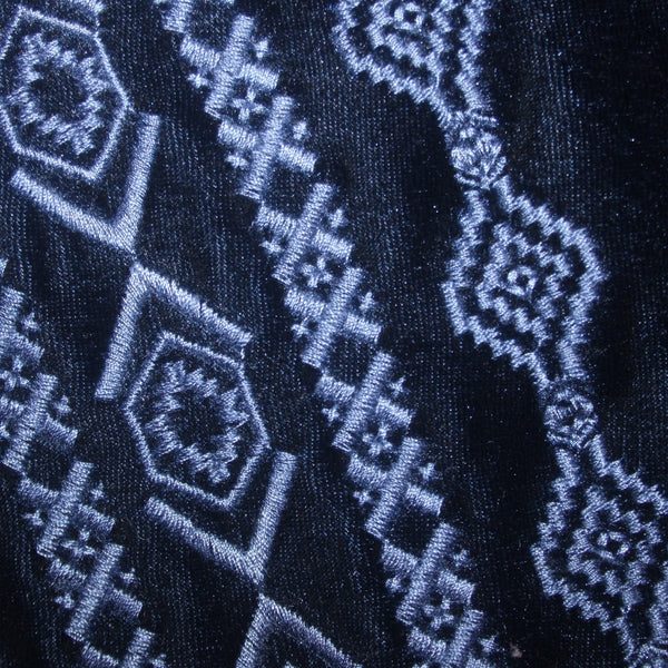 Thml Dress Sz L Navy Lt Blue Embroidered Collared Sleeveless Velour Poly Dress