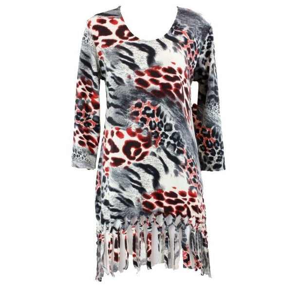 Atmosphere Sz M Charcoal Grey Cream Red Tied Fringe Hem Poly Wool Sweater