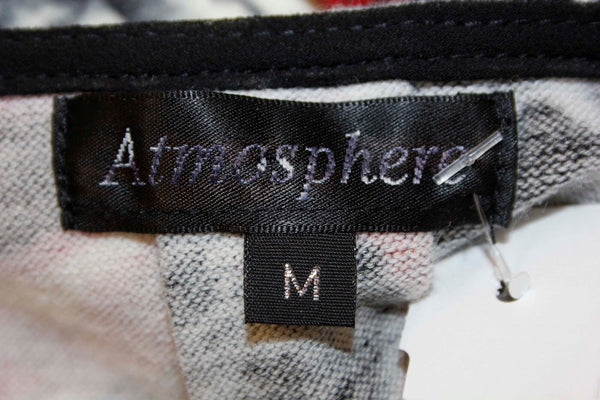 Atmosphere Sz M Charcoal Grey Cream Red Tied Fringe Hem Poly Wool Sweater