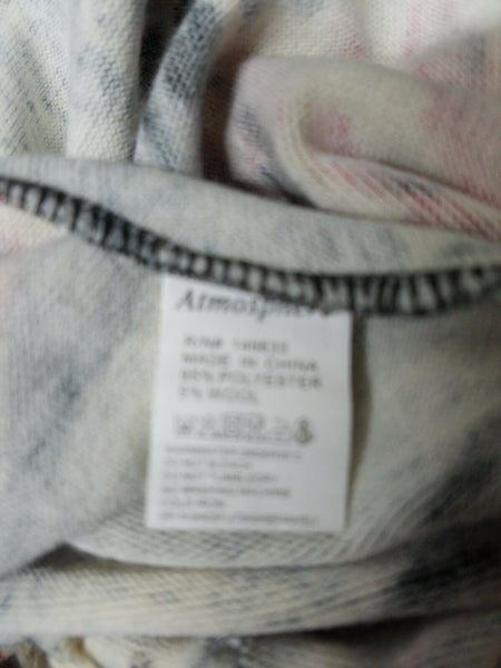Atmosphere Sz M Charcoal Grey Cream Red Tied Fringe Hem Poly Wool Sweater