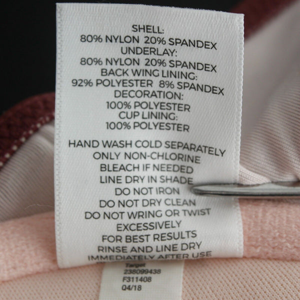 Shade Shore Sz 34C Mauve Eyelet Over Pink Padded Nylon Spandex Halter Swim Top