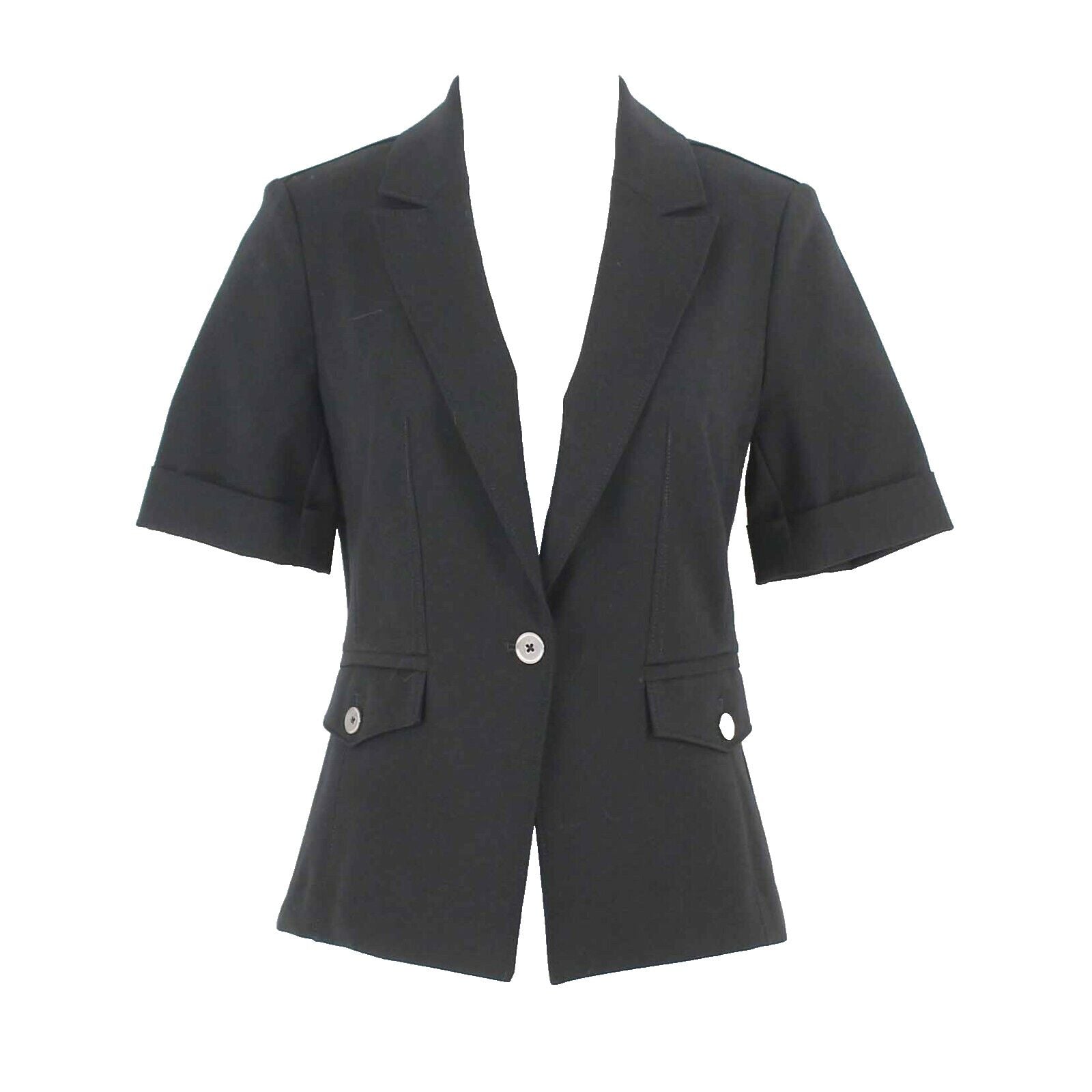 WHBM NEW $140 Sz 2 Black Lapel Collar Peplum 1 Button Cotton Blend Jacket