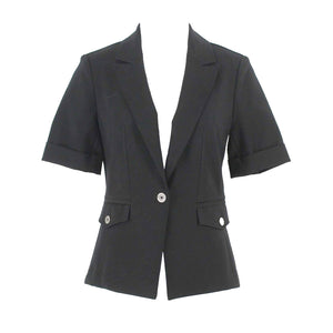 WHBM NEW $140 Sz 2 Black Lapel Collar Peplum 1 Button Cotton Blend Jacket