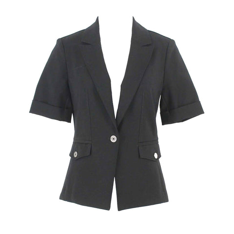 WHBM NEW $140 Sz 2 Black Lapel Collar Peplum 1 Button Cotton Blend Jacket