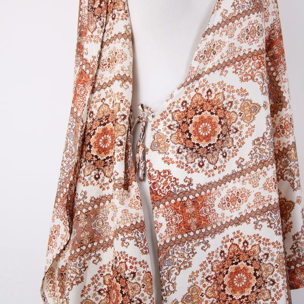 Molly Green $69 NEW Miriam Wrap Sz M Ivory Rust Satin Bohemian Polyester Dress