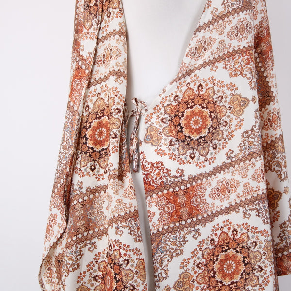 Molly Green $69 NEW Miriam Wrap Sz M Ivory Rust Satin Bohemian Polyester Dress